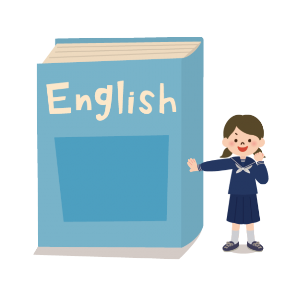 女子学生と英語の辞書のイラスト